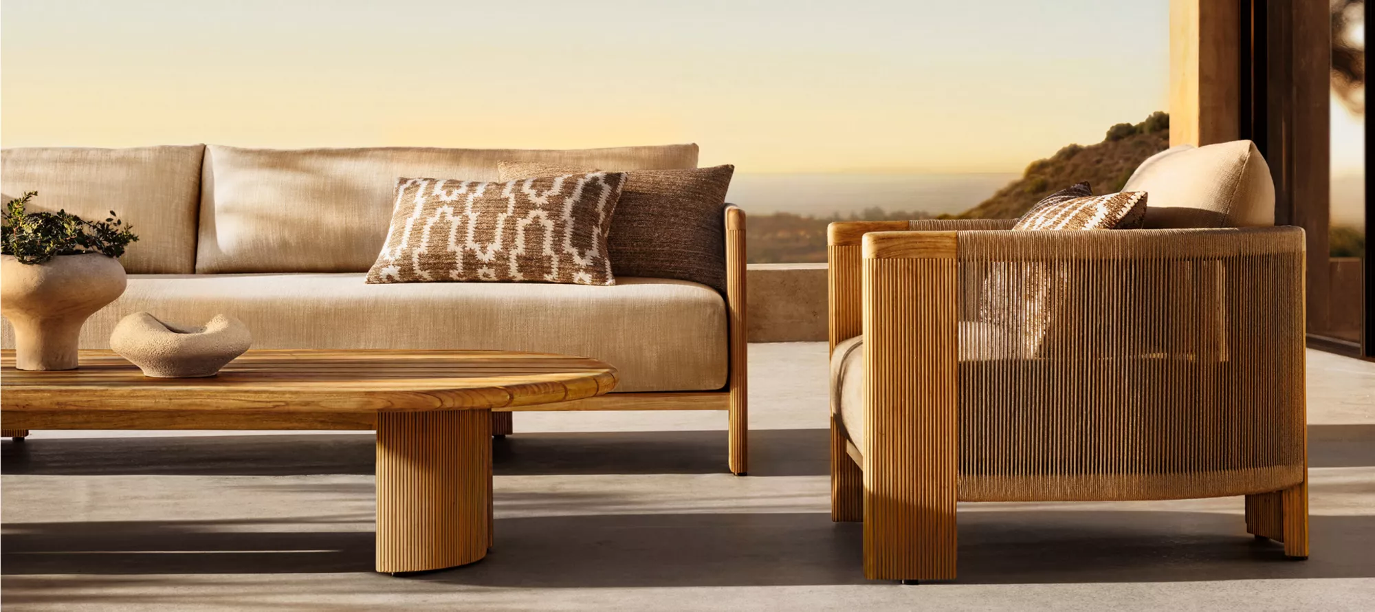 Mobili da esterno di lusso in corda di teak|Set striato di Howvin