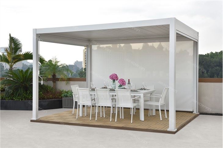 Howvin Coated Aluminium Pergola Outdoor Electric Aluminum Alloy Lifting Windproof Curtain Sunshade Telescopic Curtain Sunroom Balcony Windscreen